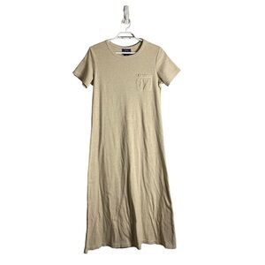 Cherokee Women's Beige Short Sleeve 100% Cotton Maxi Shirt Dress